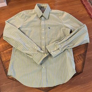 Abercrombie & Fitch Green Shirt with Blue Stripes Size L